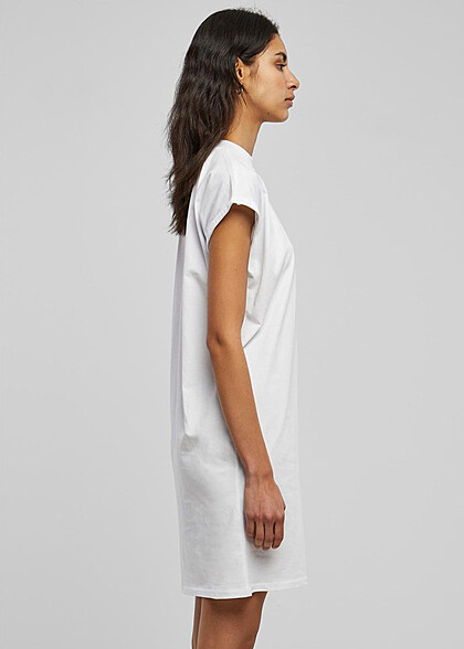 Urban Classics Dames kortarm jurk met ronde hals wit