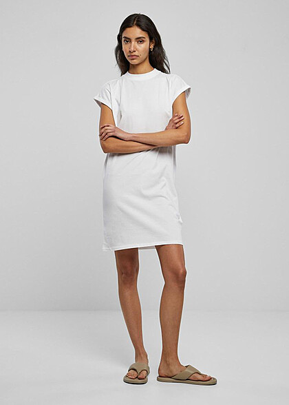 Urban Classics Dames kortarm jurk met ronde hals wit