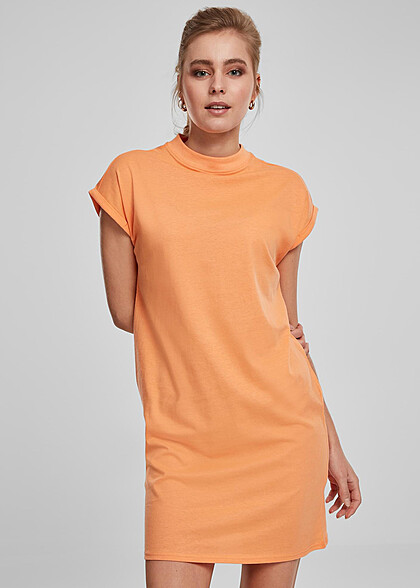 Urban Classics Dames kortarm jurk met ronde hals oranje