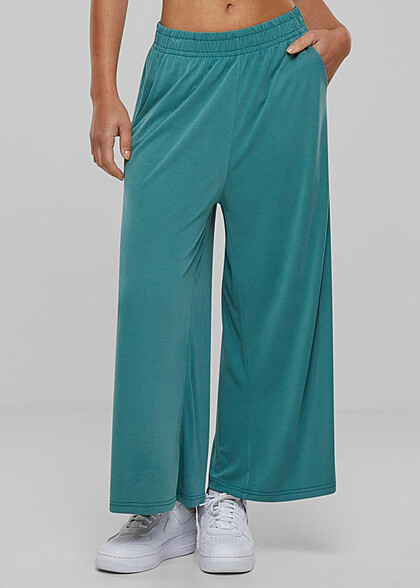Urban Classics Dames 3/4 modal culotte stoffen broek met elastische tailleband groen