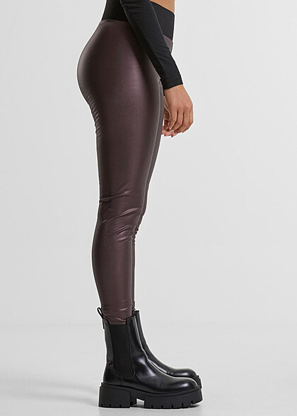 Urban Classics Dames leggings high waist van kunstleer bordeauxrood