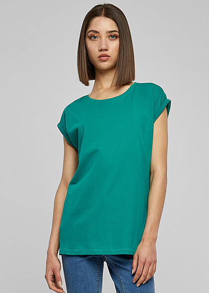 Urban Classics Dames extended shoulder t-shirt met rond de hals groen