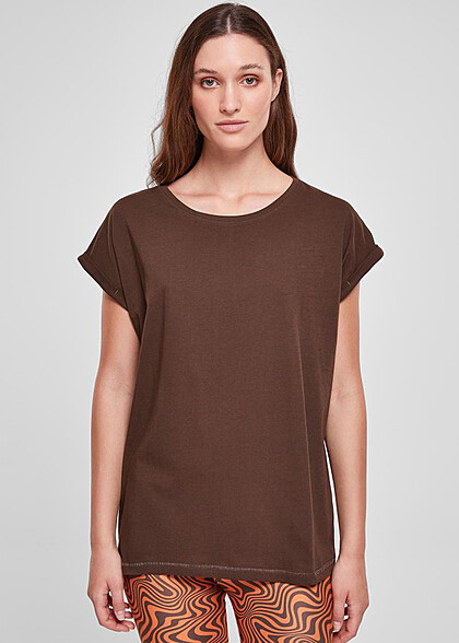 Urban Classics Dames extended shoulder t-shirt met rond de hals bruin