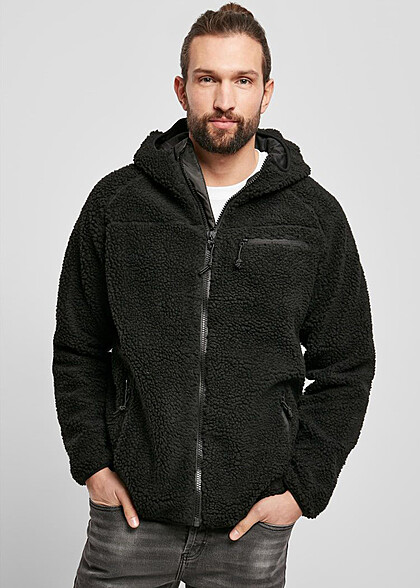 Brandit Heren Teddyfleece Jack met Capuchon en 3 Ritszakken zwart