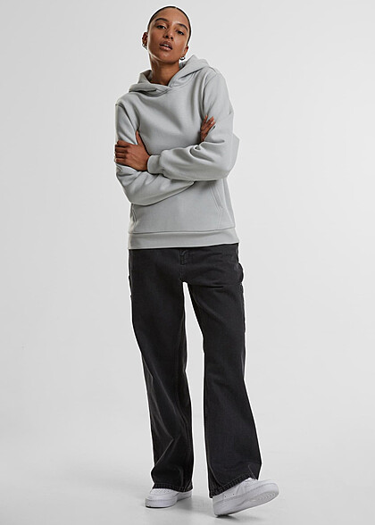 Urban Classics Dames Basic Hoodie met Kängurutasche lichtgrijs