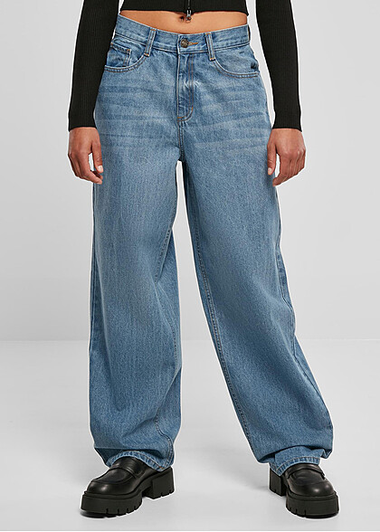Urban Classics Dames Jeans High Waist met Wijde Pijpen midstone lichtblauw