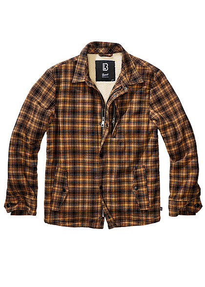 Brandit Heren Sherpa Hemd Jack met Rits en Knopenlijst geruit zwart camel bruin