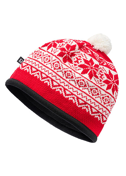 Brandit Gebreide Muts met Pompon en Scandinavisch Design rood wit