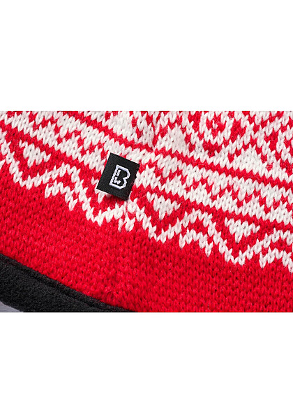 Brandit Gebreide Muts met Pompon en Scandinavisch Design rood wit