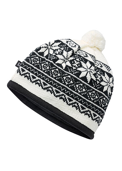 Brandit Gebreide Muts met Pompon en Scandinavisch Design wit zwart