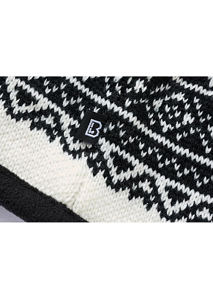 Brandit Gebreide Muts met Pompon en Scandinavisch Design wit zwart