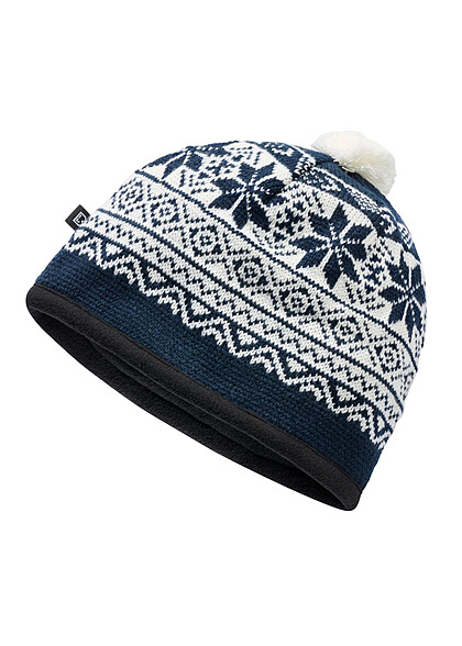 Brandit Gebreide Muts met Pompon en Scandinavisch Design navy blauw wit