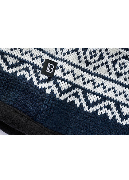 Brandit Gebreide Muts met Pompon en Scandinavisch Design navy blauw wit