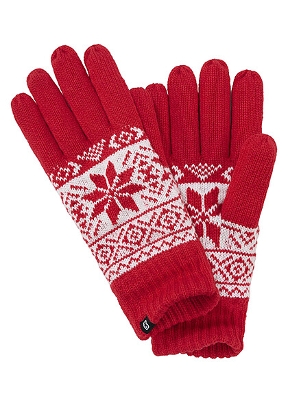 Brandit Gebreide Handschoenen met Scandinavisch Design rood wit