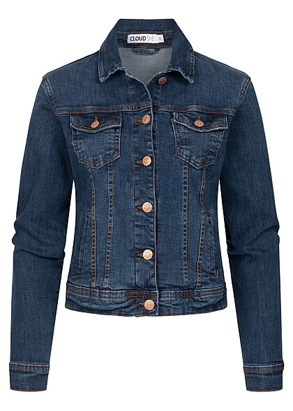 Cloud5ive Dames Spijkerjack met knoopsluiting en borstzakken donkerblauw