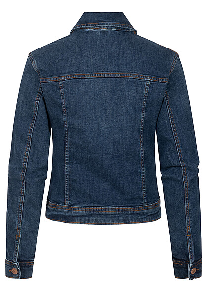 Cloud5ive Dames Spijkerjack met knoopsluiting en borstzakken donkerblauw