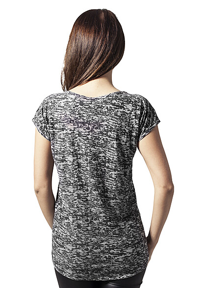 Urban Classics Dames T-shirt met Wijde Halslijn en Burnout-Wassing grijs