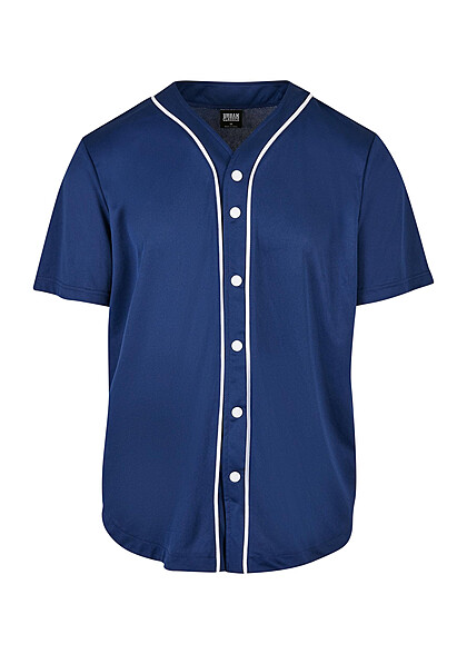 Urban Classics Herren Mesh Baseball Shirt T-Shirt mit Knopfleiste space blau weiss