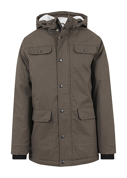 Urban Classics Herren Parka mit Kapuze und 4-Pockets Knopfleiste olive grn