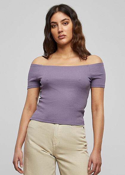 Urban Classics Damen Top Off-Shoulder Ribbed dusty lila