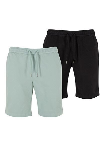 Urban Classics Herren 2er Pack Shorts mit Tunnelzug frostmint grün und schwarz