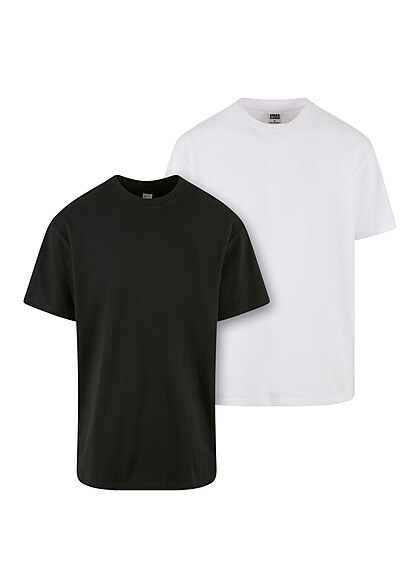 Urban Classics Herren 2er Pack Oversized T-Shirt mit Rundhals schwarz und weiss