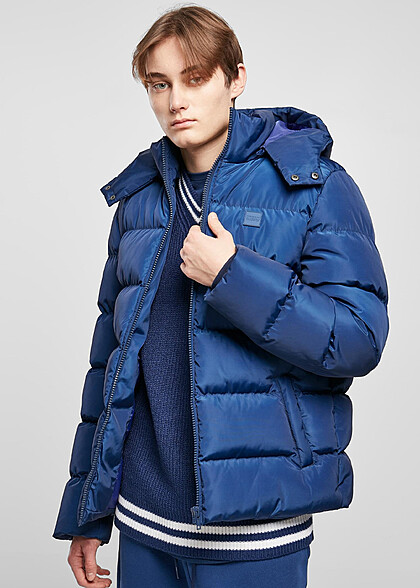 Urban Classics Herren Winter Steppjacke mit Kapuze und 2-Pockets space blau