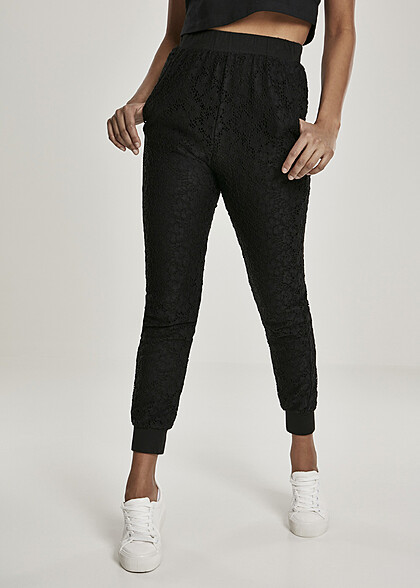 Urban Classics Damen Spitzen Jogginghose mit 2-Pockets schwarz