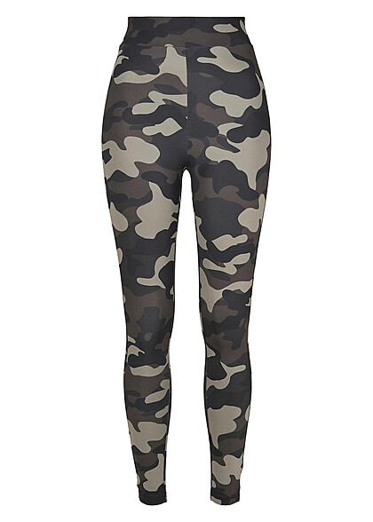 Urban Classics Damen Camo Tech High Waist Leggings dark camo dunkel grün