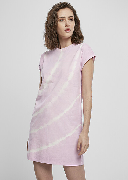 Urban Classics Damen Tie Dye Design Kleid mit Rundhals girlypink rosa