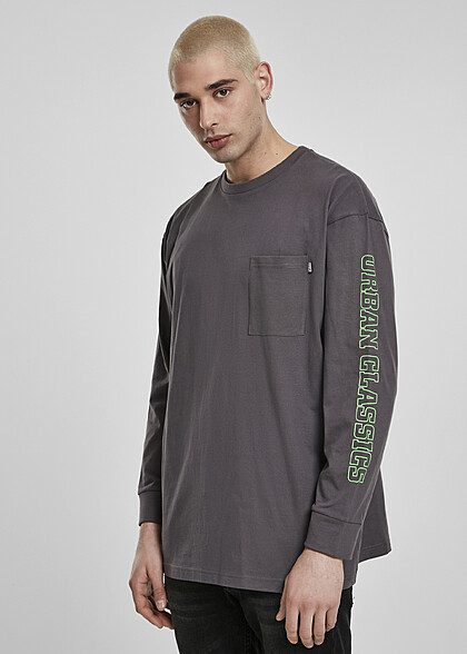 Urban Classics Herren Boxy Sweater Pullover mit Neon Logo Print dunkel grau