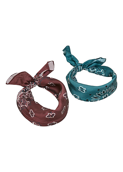 Urban Classics Satin Bandana im 2er Pack cherry rot und teal grn