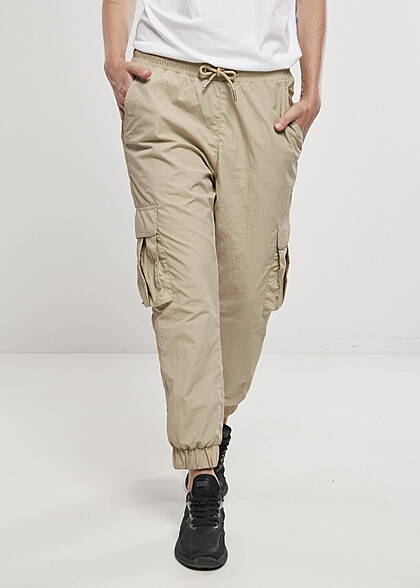 Urban Classics Damen High Waist Nylon Cargo-Hose concrete beige