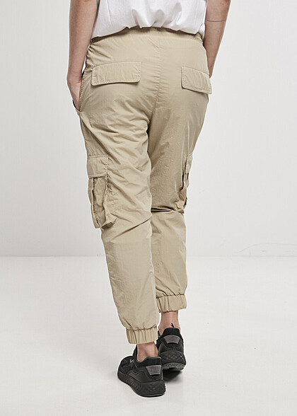 Urban Classics Damen High Waist Nylon Cargo-Hose concrete beige