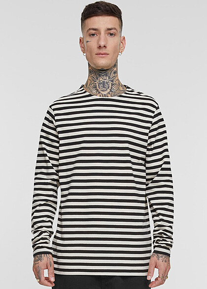 Urban Classics Heren Sweater Longsleeve met Strepenpatroon wit zand beige zwart