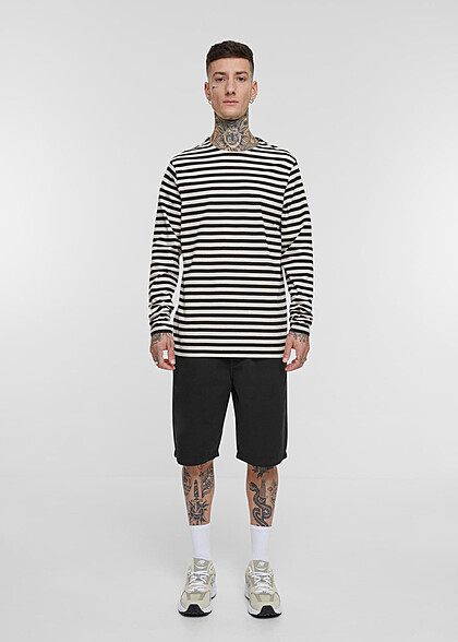 Urban Classics Heren Sweater Longsleeve met Strepenpatroon wit zand beige zwart
