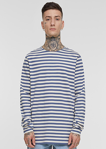Urban Classics Heren Sweater Longsleeve met Strepenpatroon wit zand beige vintage blauw