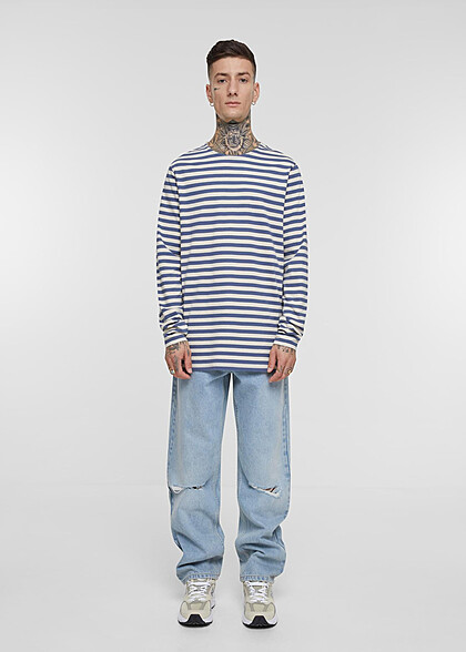 Urban Classics Heren Sweater Longsleeve met Strepenpatroon wit zand beige vintage blauw