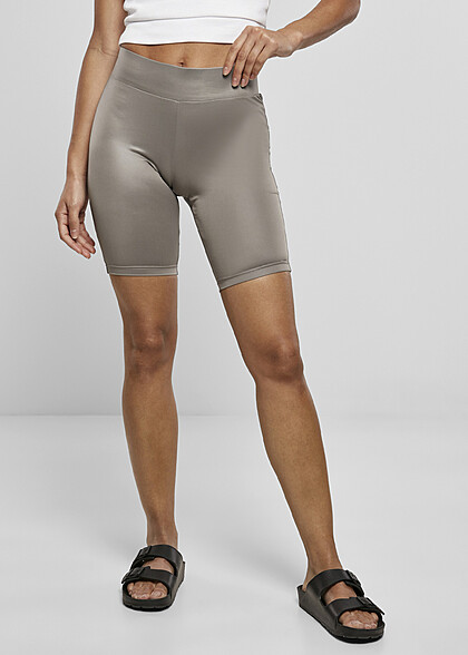 Urban Classics Dames Broek van Kunstleer met Zijdelingse Ritssluiting jaspergroen