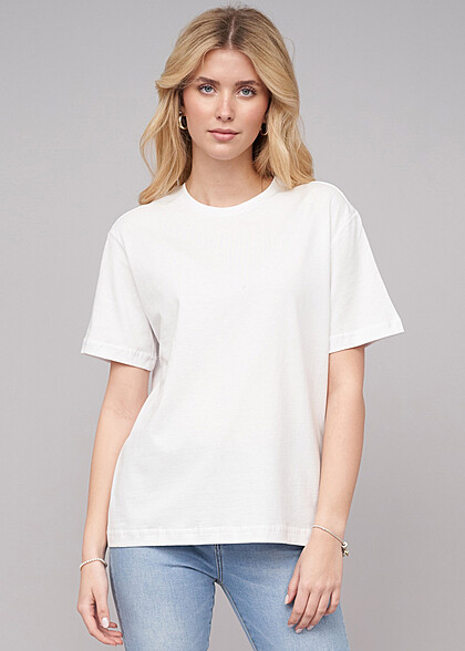 Cloud5ive Damen Oversized T-Shirt mit Rundhals und Locally Grown Back Print weiss