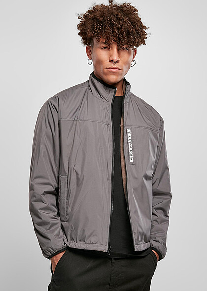 Urban Classics Heren Polarfleece Jack met Rits en Opstaande Kraag kaki grijs