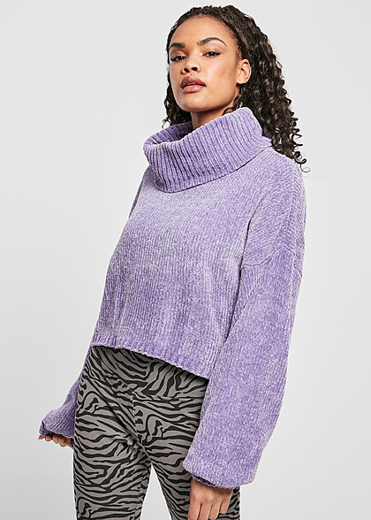 Urban Classics Damen Sweater Pullover mit Rollkragen lavender lila