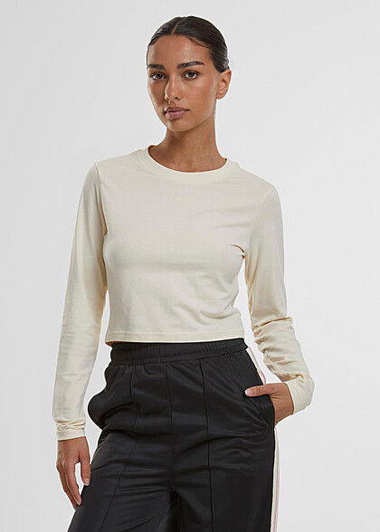 Urban Classics Damen Organic Cropped Longsleeve mit Rundhals whitesand beige