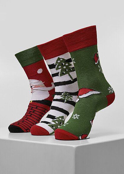 Urban Classics 3er Pack Socken Stripe Santa Christmas Motiv multicolor