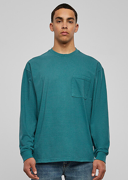 Urban Classics Herren Sweater Pullover mit Brusttasche und Rundhals teal grün