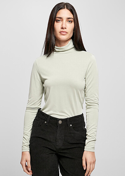 Urban Classics Damen Modal Longsleeve mit Rollkragen softsalvia hell grün