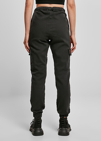 Urban Classics Dames Denim High Waist Cargo Joggingbroek zwart