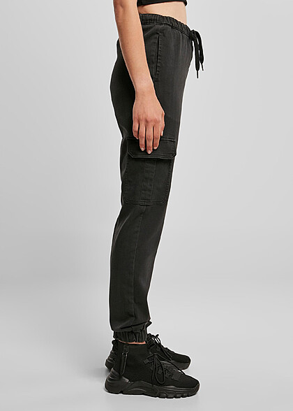 Urban Classics Dames Denim High Waist Cargo Joggingbroek zwart