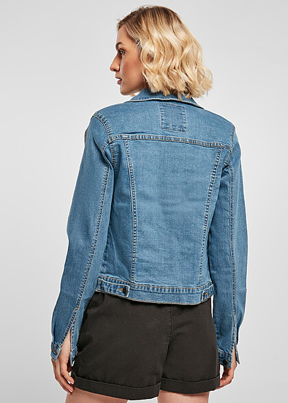 Urban Classics Damen Organic Jeansjacke mit Brusttaschen und Knopfleiste blau