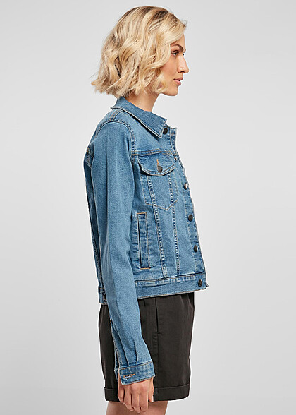 Urban Classics Damen Organic Jeansjacke mit Brusttaschen und Knopfleiste blau